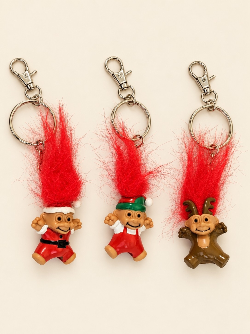 Christmas Troll Keychain Bag Charm Set Santa Elf Reindeer